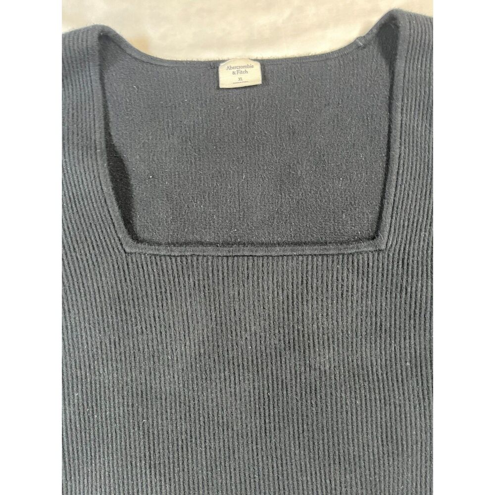 Abercrombie & Fitch Women XL Black Ribbed Square Neck Short Sleeve Crop Top - Picture 6 of 7